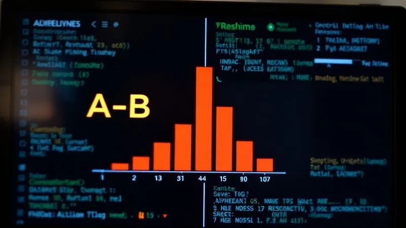 Photorealistic image of a split screen showing two different digital ad headlines being A/B tested, with a bar graph clearly indicating one headline performing significantly better in terms of click-through rate. Cinematic lighting, sharp focus on the data, depth of field blurring the background. 8K hyper-detailed.