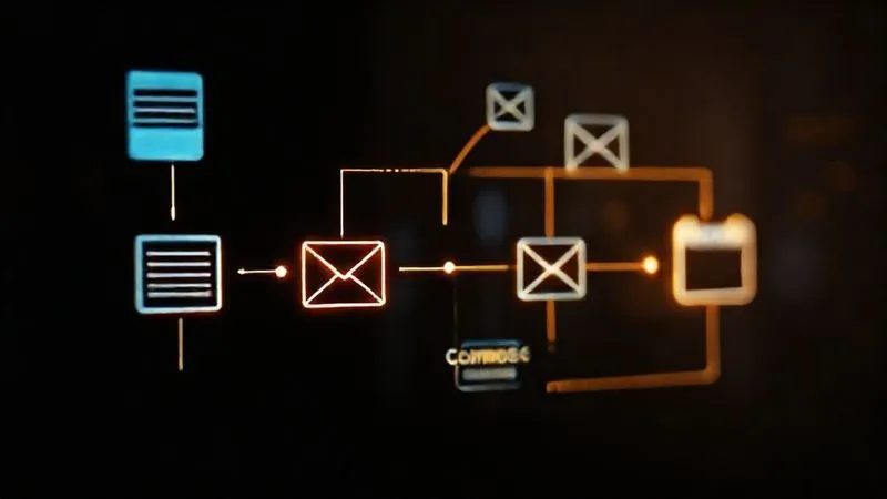 Photorealistic, professional photography of a seamless digital workflow diagram, starting from a lead capture form, flowing through automated email sequences, calendar bookings, and ending in a welcome message, all visually connected by glowing lines. Cinematic lighting, sharp focus on the flow, depth of field. 8K hyper-detailed.