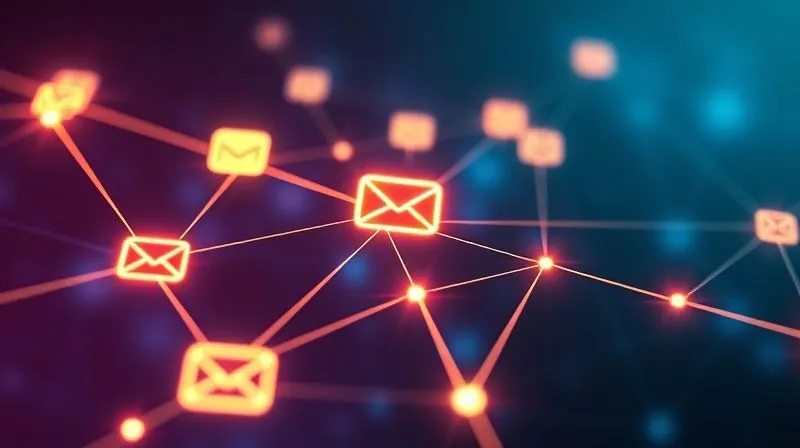 A photorealistic image of a vibrant, interconnected network of digital content, represented by glowing lines connecting various icons: a blog post, a social media icon, an email envelope, and a video play button, all converging towards a central 'conversion' symbol. The background is a subtle gradient of blues and purples, indicating a digital space. Cinematic lighting, sharp focus on the network, depth of field blurring the distant background, 8K hyper-detailed, professional photography, shot on a high-end DSLR.