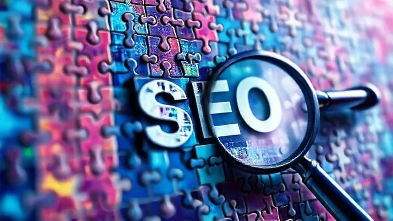 A photorealistic, professional photography, 8K, cinematic lighting, sharp focus, depth of field, shot on a high-end DSLR of a complex and beautiful mosaic puzzle, where each piece represents a different element of SEO: one piece shows a user interface, another a server rack, another a magnifying glass over keywords, and one a chain link. All pieces fit perfectly together to form a complete, harmonious image, symbolizing a holistic SEO strategy. The colors are vibrant and the composition is balanced.