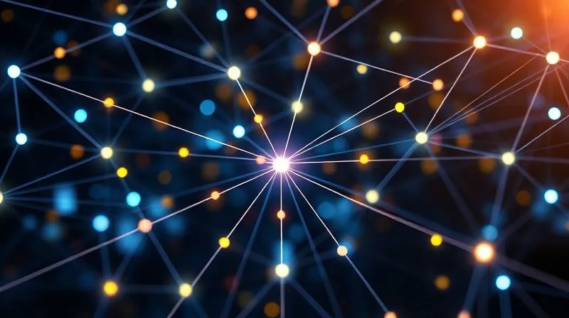A photorealistic, professional photography, 8K image of a complex but organized web of glowing lines connecting various diverse individuals, symbolizing a healthy, active professional network. Cinematic lighting, sharp focus on the central connections, depth of field blurring the edges. Shot on a high-end DSLR.