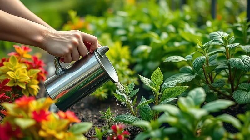 A photorealistic, professional photography, 8K image of a person tending to a garden, carefully watering diverse plants, symbolizing the nurturing of professional relationships. The garden is vibrant and flourishing. Cinematic lighting, sharp focus on the hands and plants, depth of field blurring the background. Shot on a high-end DSLR.