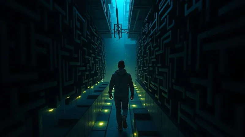 A photorealistic, professional photography, 8K image of a person navigating a complex, dimly lit labyrinth, with glowing paths representing opportunities and dark, blocked paths representing obstacles. The person is focused and determined. Cinematic lighting, sharp focus on the person, depth of field blurring the maze walls. Shot on a high-end DSLR.