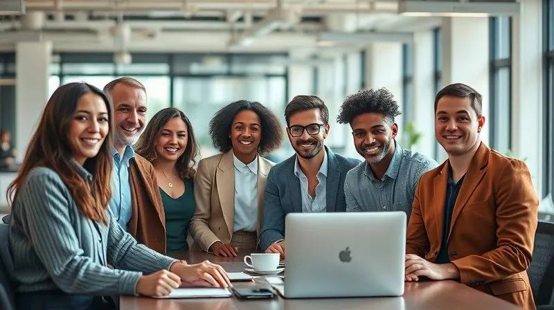 A photorealistic image of a diverse group of professionals collaborating in a modern, open-plan office, each individual expressing their unique personality through subtle details in their attire and workspace. Cinematic lighting, sharp focus on their engaged faces, depth of field blurring the background, 8K hyper-detailed, shot on a high-end DSLR.