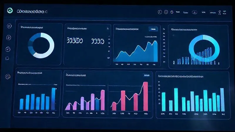 A photorealistic dashboard displaying various analytical charts and graphs related to client onboarding metrics: completion rates, time-to-conversion, client satisfaction scores, and email engagement. The data is visually appealing with clear labels and progress bars. Cinematic lighting, sharp focus on the dashboard, 8K hyper-detailed, professional photography.