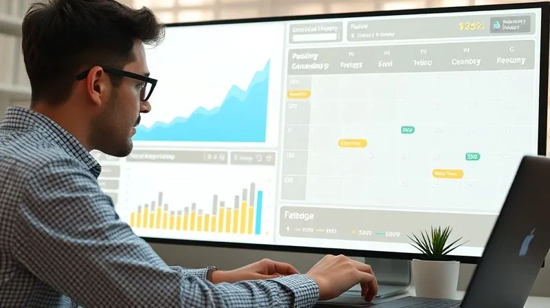 A photorealistic image of a freelancer looking at a digital dashboard displaying positive financial growth charts and a calendar with free time slots, symbolizing increased profit and freedom. The scene is bright and optimistic, with a feeling of accomplishment, 8K hyper-detailed, cinematic lighting.