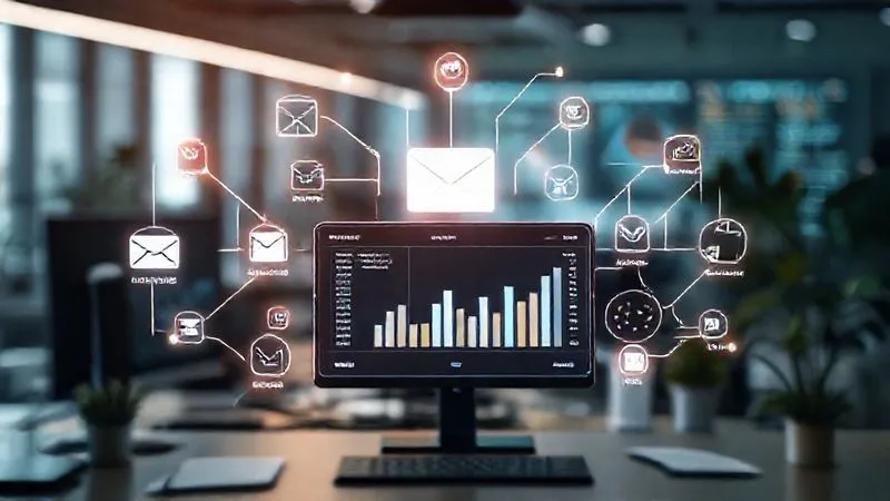 Photorealistic image of a modern, clean digital dashboard displaying various interconnected software icons (e.g., email, CRM, project management, calendar) linked by glowing lines, symbolizing seamless automation. Cinematic lighting, sharp focus on the central dashboard, depth of field blurring a subtle background of a productive workspace, 8K hyper-detailed, shot on a high-end DSLR.