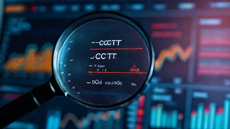 A photorealistic image of a magnifying glass hovering over a complex digital marketing dashboard, highlighting various metrics like CTR, CPC, and conversion rate, with data points in red indicating problems. Cinematic lighting, sharp focus, depth of field. 8K hyper-detailed, professional photography.