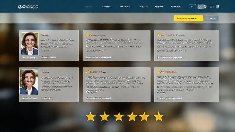 A photorealistic image of a professional website displaying a carousel of glowing client testimonials. Each testimonial features a smiling client photo, a heartfelt quote about successful project outcomes, and a 5-star rating. Cinematic lighting, sharp focus on the testimonials, depth of field blurring the background elements of the website, 8K hyper-detailed, professional photography.