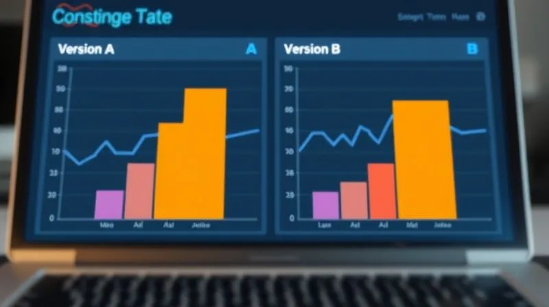 A photorealistic image of two bar charts side-by-side on a digital dashboard, labeled 'Version A' and 'Version B'. Version A shows a lower performance metric (e.g., lower conversion rate), while Version B shows a significantly higher performance metric. The charts are clean, modern, with data points clearly visible. Cinematic lighting, sharp focus on the data, depth of field blurring a laptop keyboard in the foreground. 8K hyper-detailed, professional photography, shot on a high-end DSLR.