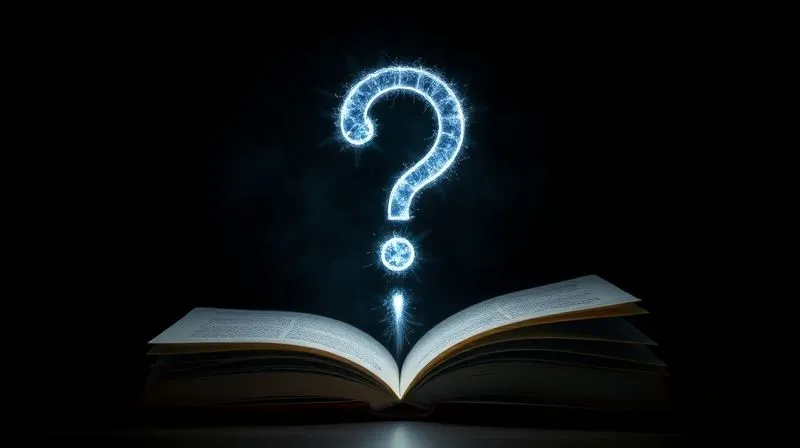 A photorealistic image of an open book with light emanating from its pages, forming a question mark in the air, symbolizing curiosity and discovery. Dark, dramatic background. professional photography, 8K, cinematic lighting, sharp focus, depth of field, shot on a high-end DSLR.