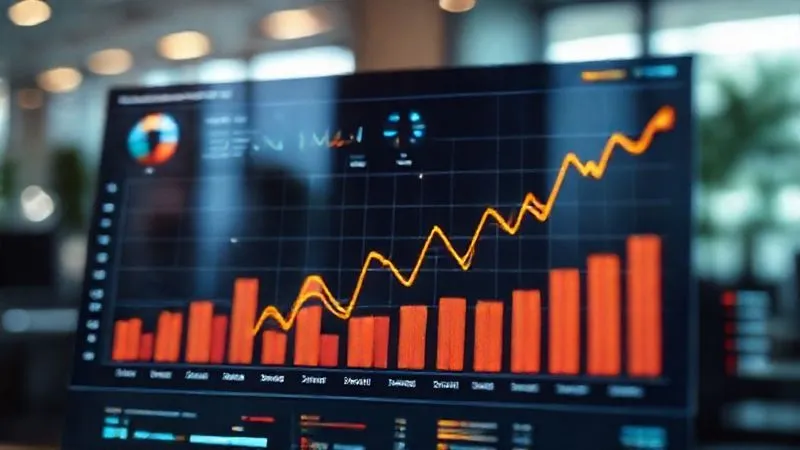 A photorealistic image of a sophisticated data visualization dashboard, with glowing charts and graphs illustrating email marketing metrics like open rates, click-through rates, and conversion rates, all trending upwards. Cinematic lighting, sharp focus on the data points, depth of field blurring a modern office background. The image represents clear, actionable insights from data analysis.
