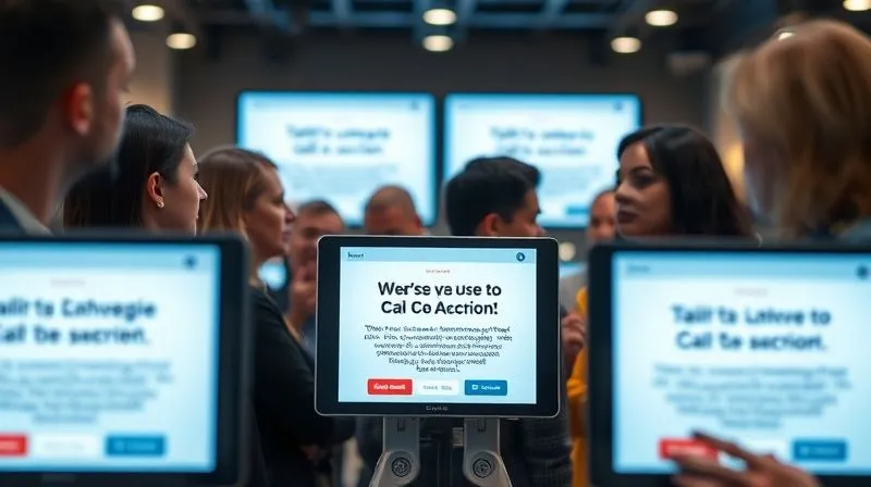 A photorealistic image of a diverse group of people looking at personalized digital screens, each screen displaying a unique, tailored call-to-action. Cinematic lighting, sharp focus on the individualized content, depth of field blurring the background, 8K hyper-detailed, professional photography.