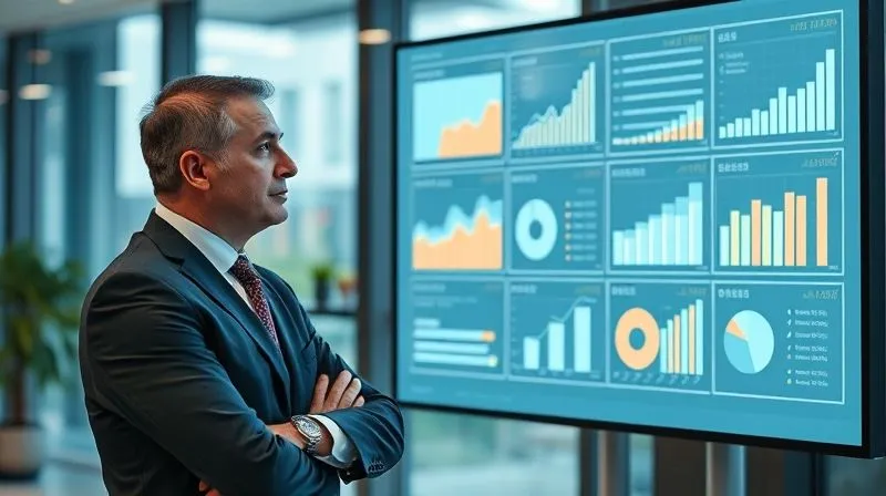 A photorealistic image of a business executive looking at a digital mockup displayed on a large screen, with various charts and graphs overlayed, illustrating positive ROI metrics. The executive looks impressed and confident. Cinematic lighting, professional setting, 8K hyper-detailed.
