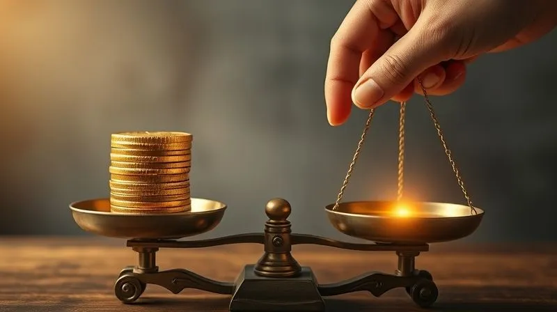 A photorealistic image of a hand placing a stack of large gold coins on one side of a vintage balance scale, with a single, glowing, abstract representation of 'expertise' on the other side, showing the expertise outweighing the gold. Cinematic lighting, sharp focus on the scale and the glowing expertise, depth of field blurring the background, 8K hyper-detailed, professional photography, shot on a high-end DSLR.