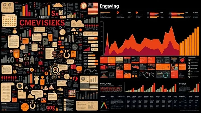 A photorealistic split image: one side showing a chaotic, cluttered, and poorly colored infographic with illegible text, representing 'complex and disengaging'. The other side showing the same data transformed into a clean, well-organized, aesthetically pleasing infographic with clear hierarchy and engaging colors, representing 'engaging and clear'. Cinematic lighting, 8K hyper-detailed, sharp focus on both sides, shot on a high-end DSLR, emphasizing the stark contrast.