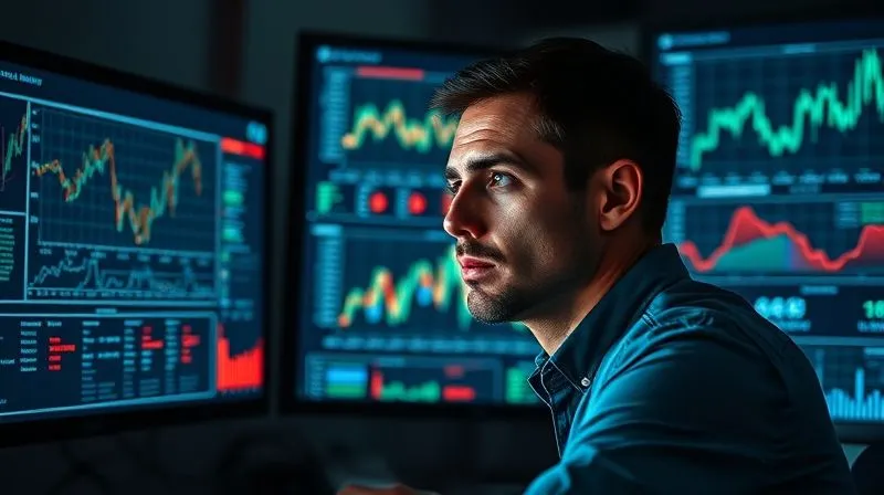 A photorealistic image of a freelancer looking at multiple screens displaying complex data dashboards with charts and graphs, with an expression of deep analysis and insight. Cinematic lighting, sharp focus on the screens and freelancer's face, depth of field, 8K hyper-detailed, shot on a high-end DSLR.
