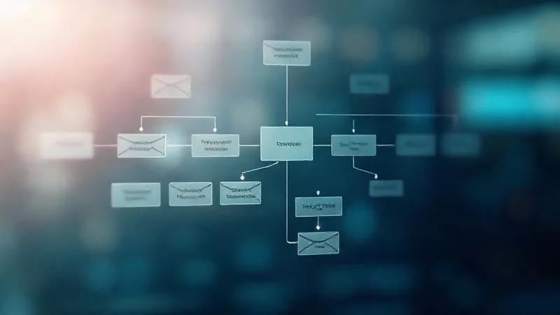 A photorealistic flowchart diagram illustrating an email marketing automation sequence. The diagram shows branching paths based on user actions (e.g., 'Opened Email', 'Clicked Link', 'Didn't Open'). Each node in the flow chart represents an email or an action, with clear, concise labels. The design is clean, modern, and visually appealing, with subtle digital glow. Cinematic lighting, sharp focus on the flow, depth of field blurring the background, 8K hyper-detailed, professional photography, shot on a high-end DSLR.