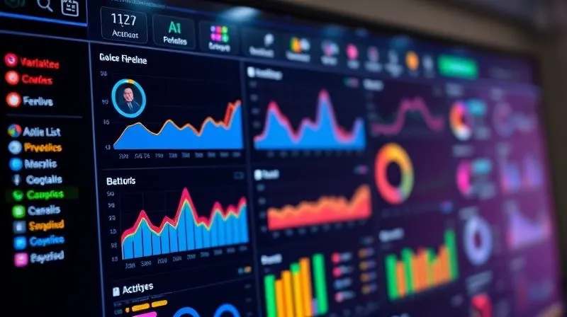 A photorealistic image of a vibrant, organized digital dashboard with various CRM widgets like a sales pipeline, contact list, and activity feed, all flowing seamlessly. The data is clear and colorful, indicating efficiency. Cinematic lighting, sharp focus on the dashboard elements, depth of field blurring a subtle background, 8K hyper-detailed, professional photography, shot on a high-end DSLR.