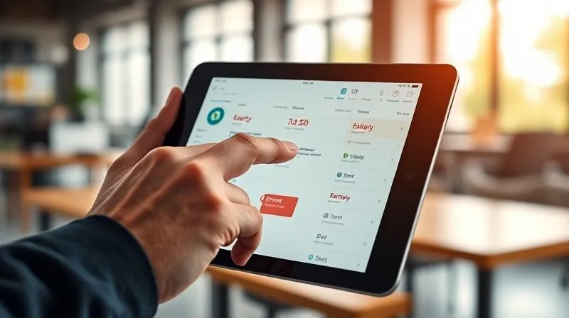 A photorealistic image of a freelancer's hand interacting with a tablet displaying a calendar app seamlessly integrated with a CRM interface. Event reminders and lead follow-ups are clearly visible. The hand is gently swiping, indicating ease of use. Cinematic lighting, sharp focus on the tablet screen, depth of field blurring a modern office background, 8K hyper-detailed, professional photography, shot on a high-end DSLR.