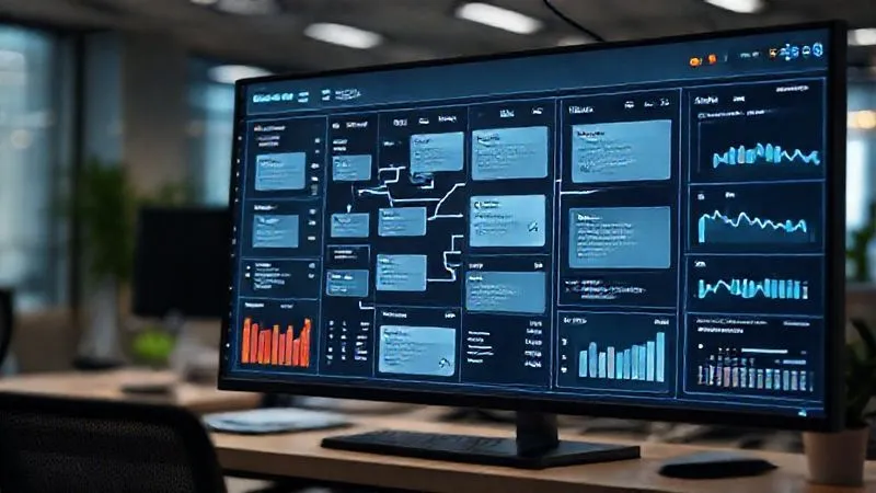 A photorealistic, professional photography of a complex digital dashboard displaying email marketing automation flows, with various sequences branching out and showing metrics like open rates and conversions. Cinematic lighting, sharp focus on the screen, depth of field blurring a modern office background. 8K hyper-detailed, shot on a high-end DSLR.