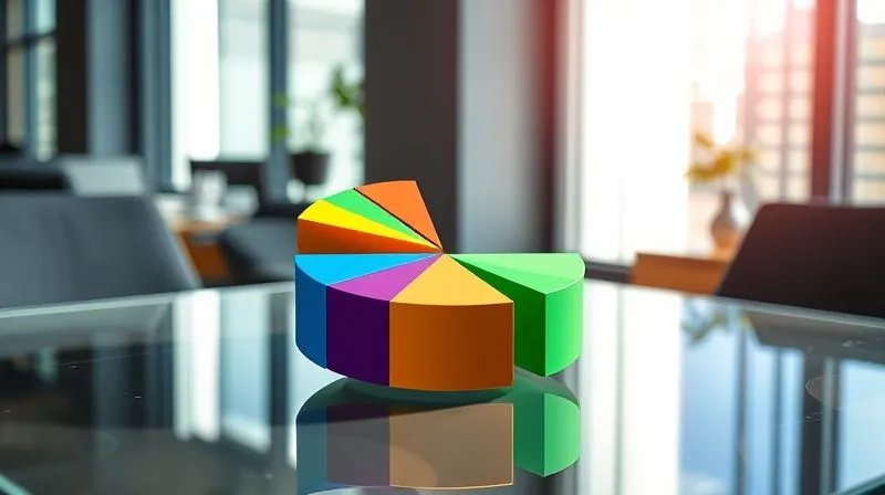 A photorealistic image of a vibrant, multi-colored pie chart representing a diversified investment portfolio. Each slice is clearly defined with different asset classes like stocks, bonds, real estate, and alternative investments. The chart is placed on a modern glass table with a subtle reflection, set in a professional, sunlit office environment. Cinematic lighting, sharp focus on the pie chart, depth of field, 8K hyper-detailed, professional photography, shot on a high-end DSLR.