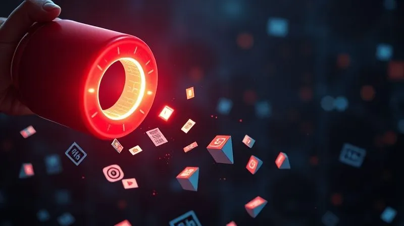 A photorealistic image of a glowing magnet attracting small, diverse pieces of content like blog posts, ebooks, and video icons towards a central, ethereal funnel entrance. The content pieces are subtly labeled with relevant keywords. The scene is bathed in cinematic lighting, with sharp focus on the magnet and content, depth of field blurring a background of digital waves, 8K, professional photography, shot on a high-end DSLR.