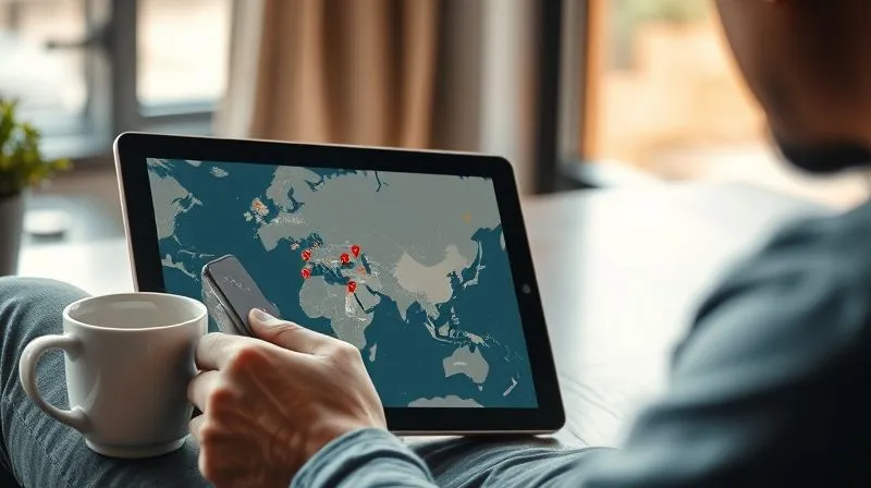 photorealistic image of a freelancer analyzing shipping data on a tablet, a map with various delivery routes overlaid, coffee cup nearby, soft morning light, 8K, depth of field