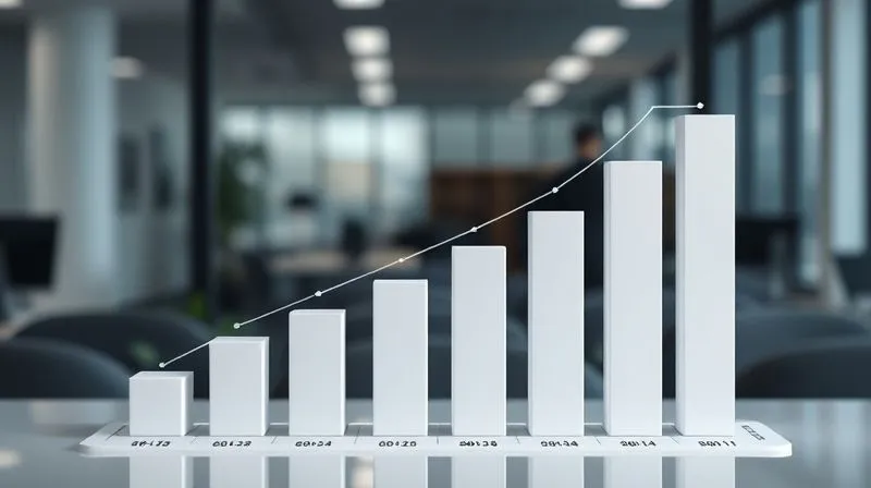 A photorealistic bar chart showing a steady upward trend in financial growth, with a smaller, distinct bar representing reinvestment that fuels further growth. The chart is clean, modern, and displays clear labels, set against a professional, blurred office background. cinematic lighting, sharp focus, 8K, professional photography, shot on a high-end DSLR.