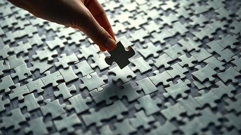 A photorealistic, professional photography, 8K, cinematic lighting, sharp focus, depth of field, shot on a high-end DSLR, depicting a complex, large puzzle being assembled, with individual, distinct pieces coming together to form a clear, impressive final image. The focus is on the act of placing a single piece, symbolizing a small, actionable step contributing to a larger goal, with a sense of progress and achievement.