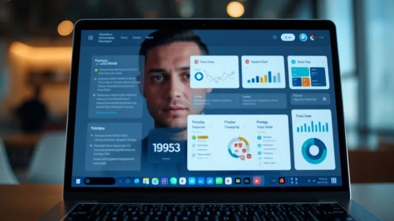 A photorealistic, professional photography, 8K, cinematic lighting, sharp focus, depth of field, shot on a high-end DSLR, showing a sleek, modern digital dashboard on a laptop screen, displaying various integrated productivity tools (e.g., project management, calendar, task lists) in a clean, organized layout. The screen glows softly, reflecting a focused individual's face slightly blurred in the foreground, representing seamless integration and efficient workflow.