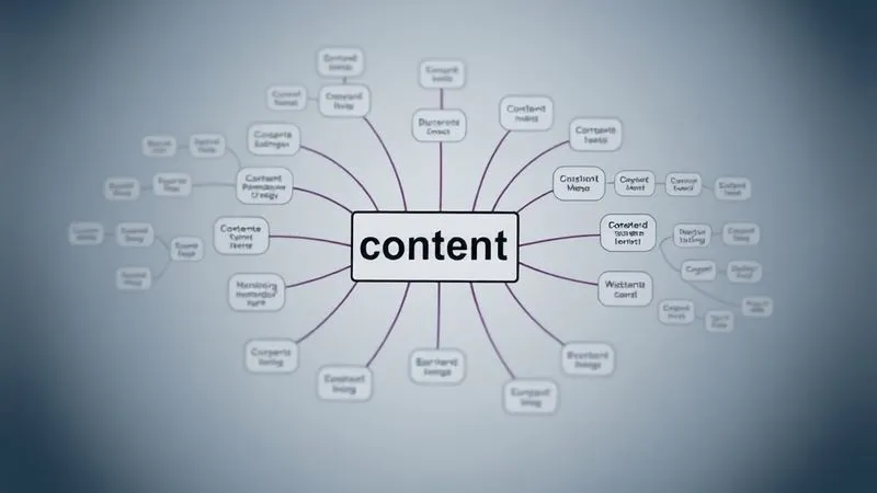 A photorealistic, professional photography, 8K, cinematic lighting, sharp focus, depth of field, shot on a high-end DSLR of a detailed mind map or content cluster diagram, with a central 'pillar content' node surrounded by smaller, interconnected 'cluster content' nodes, illustrating a robust content strategy. The visual should be clean and strategic, with a sense of growth and organization.