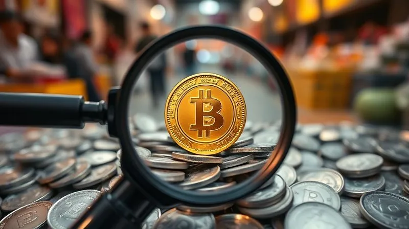 A photorealistic image of a magnifying glass sharply focusing on a single, glowing golden coin amidst a pile of generic silver coins, symbolizing niche specialization and high value. The background is a blurred, bustling marketplace, with cinematic lighting highlighting the focused coin, 8K hyper-detailed, professional photography, shot on a high-end DSLR.