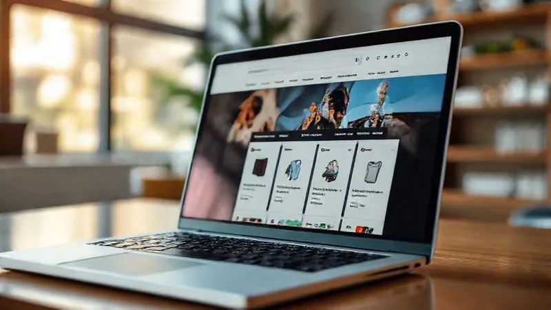 A photorealistic image of a sleek, modern e-commerce website interface on a laptop screen, with personalized product recommendations prominently displayed. The screen shows a smooth user journey, with fast loading indicators and a clean, intuitive layout. Cinematic lighting, sharp focus on the screen, depth of field blurring the background. 8K hyper-detailed, professional photography, shot on a high-end DSLR.