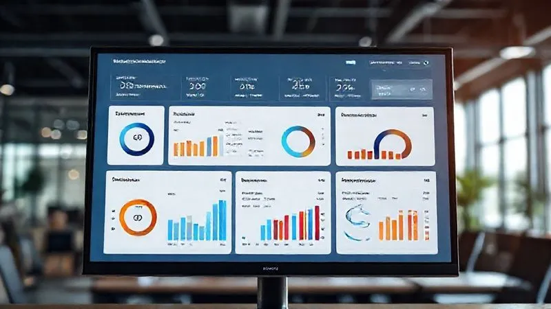 A photorealistic image of a modern e-commerce dashboard on a sleek monitor, displaying various logistics metrics like shipping costs, delivery times, and customer satisfaction scores. The interface is clean and intuitive, with charts and graphs, under cinematic lighting. Sharp focus on the screen, depth of field blurring a contemporary office background. 8K hyper-detailed, shot on a high-end DSLR.