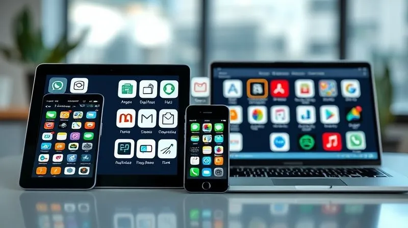 A photorealistic image of a diverse array of financial tools and apps displayed on a tablet, smartphone, and laptop screen. Icons for budgeting apps, digital banks, investment platforms, and debt negotiation services are clearly visible. The setup is clean and modern, with cinematic lighting and sharp focus on the screens, depth of field blurring the background, 8K, professional photography, shot on a high-end DSLR.