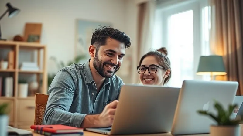A photorealistic image of a friendly, professional-looking freelancer (male or female) on a video call with a student, both smiling and engaged in a supportive conversation. The freelancer is in a well-organized home office, and the student is in a comfortable learning environment. Cinematic lighting, sharp focus on their interaction, depth of field, 8K hyper-detailed, professional photography, shot on a high-end DSLR.