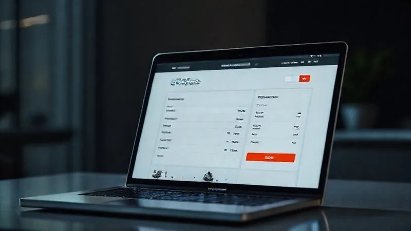 A photorealistic image of a sleek, modern digital product checkout page on a laptop screen, showing a clear, minimalist design with a prominent brand logo. The screen is glowing softly in a dim, professional setting, conveying ease of use. 8K, cinematic lighting, sharp focus.