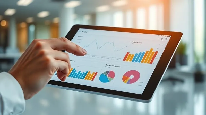 Photorealistic, professional photography, 8K, cinematic lighting, sharp focus, depth of field, shot on a high-end DSLR, a professional hand analyzing a financial dashboard on a tablet, with clear, actionable data visualizations like line graphs and pie charts showing revenue, expenses, and profit margins. The background is a clean, modern office space, reflecting control and clarity in financial management. No text or logos.