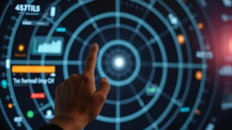 A photorealistic radar screen displaying various technological trends as blips, some fading, some growing larger and brighter, indicating emerging importance. A hand points to a particularly bright blip, symbolizing strategic focus and anticipation. Cinematic lighting, sharp focus, depth of field, shot on a high-end DSLR, 8K hyper-detailed.