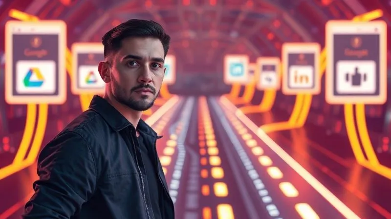 A photorealistic, professional photography of a confident freelancer standing at a crossroads of glowing digital pathways, each path representing a different advertising platform (Google, Facebook, LinkedIn, TikTok), with a focused expression on their face, making a strategic choice. Cinematic lighting illuminates the paths and the freelancer, creating a sense of opportunity and decision. Sharp focus on the freelancer, with depth of field blurring the distant paths. 8K hyper-detailed, shot on a high-end DSLR.
