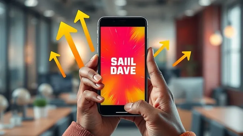 A photorealistic image of a vibrant, compelling digital ad creative on a smartphone screen, held by a diverse freelancer, surrounded by subtle elements representing success and growth (e.g., upward arrows, dollar signs subtly integrated into the background design). Cinematic lighting, sharp focus on the screen and hands, depth of field blurring a modern office background. 8K hyper-detailed.