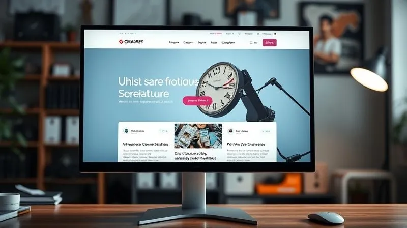A photorealistic image of a sleek, modern, and professional freelancer's website displayed on a high-resolution monitor, showcasing a clean portfolio with impressive case studies and clear calls to action. The screen is in sharp focus, with a blurred background of a creative workspace, cinematic lighting, 8K hyper-detailed.