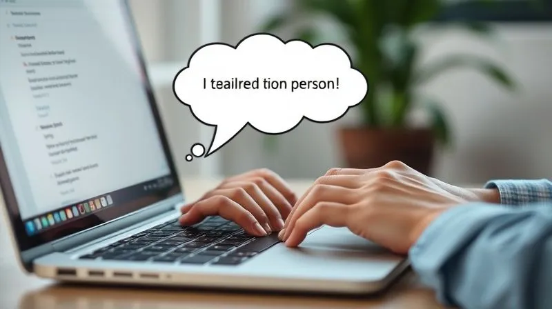 A photorealistic image of a person typing a personalized message on a laptop, with a thought bubble showing a tailored solution being offered to another person. The background is slightly blurred, emphasizing the one-on-one connection. Cinematic lighting, sharp focus, depth of field, 8K hyper-detailed, professional photography, shot on a high-end DSLR.