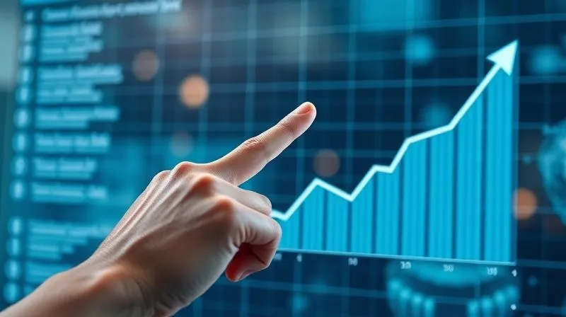 A photorealistic image of a freelancer's hand confidently pointing towards a growing upward trend line on a transparent digital interface, symbolizing career and income growth. Futuristic, clean design, cinematic lighting, sharp focus, 8K hyper-detailed, professional photography, shot on a high-end DSLR.
