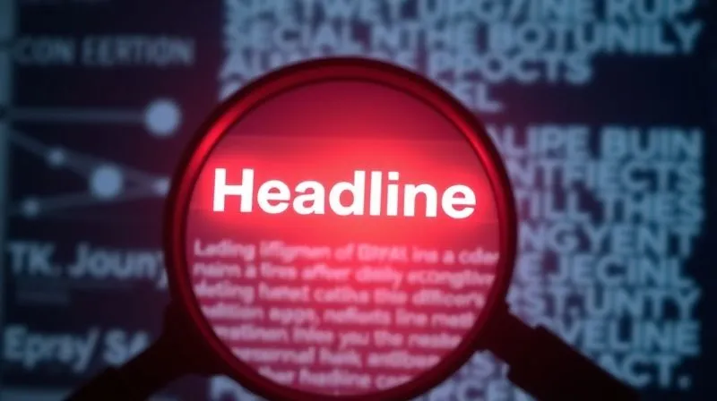 A photorealistic image of a magnifying glass intensely focused on a single, glowing headline on a digital screen, with blurred, uninteresting text surrounding it. The headline is sharp and vibrant, drawing all attention. Cinematic lighting, sharp focus on the headline, depth of field blurring the background. Shot on a high-end DSLR, 8K hyper-detailed.