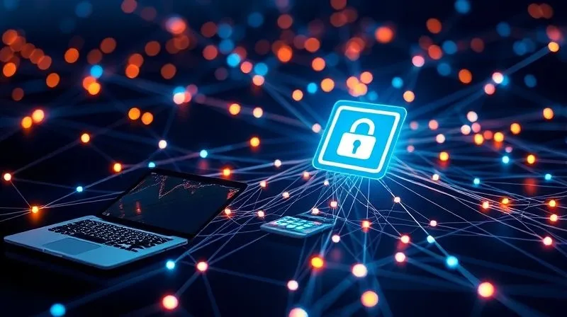 A photorealistic image of a complex network of glowing lines connecting various digital devices (laptops, smartphones, tablets) to a central, brightly lit 'brand' icon, symbolizing an optimized online presence and effective digital footprint. Professional photography, 8K, cinematic lighting, sharp focus on the connections, depth of field blurring the background, shot on a high-end DSLR.