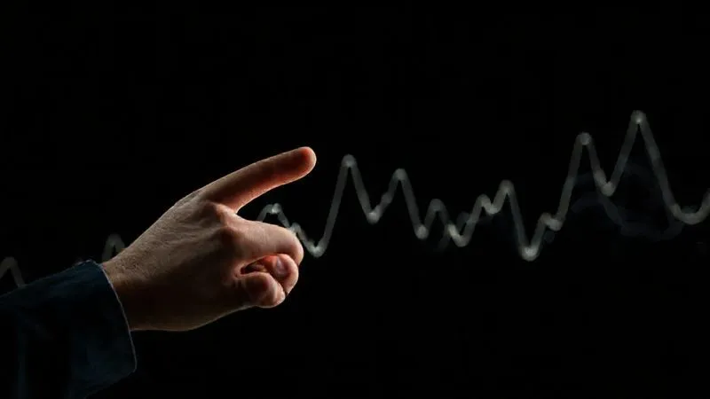 A photorealistic image of a chaotic graph line representing irregular cash flow, with a single, calm hand attempting to smooth it out, symbolizing control and stabilization. Cinematic lighting, sharp focus, depth of field, 8K hyper-detailed, shot on a high-end DSLR.