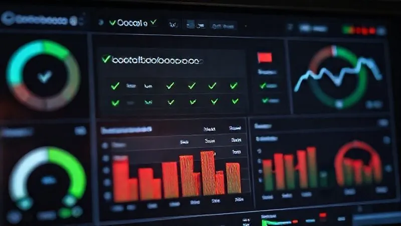 A photorealistic image of a digital dashboard displaying various financial metrics, with a prominent section for "Contas a Receber" (Accounts Receivable) showing green checkmarks for paid invoices and a few red flags for overdue ones. Cinematic lighting, sharp focus on the dashboard, 8K hyper-detailed, shot on a high-end DSLR.