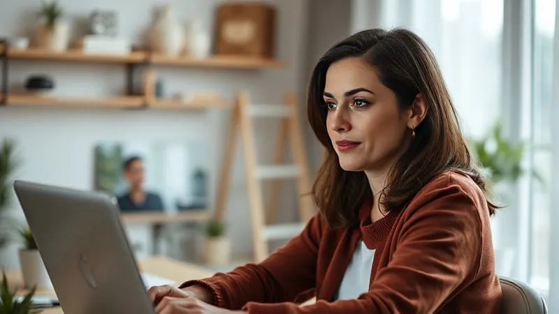 A photorealistic image of a freelancer, a diverse woman in her 30s, actively listening with a thoughtful expression during a video call on her laptop. The screen shows a client speaking. Soft, cinematic lighting, sharp focus on her face, depth of field blurring the background of a modern home office. 8K hyper-detailed, shot on a high-end DSLR.